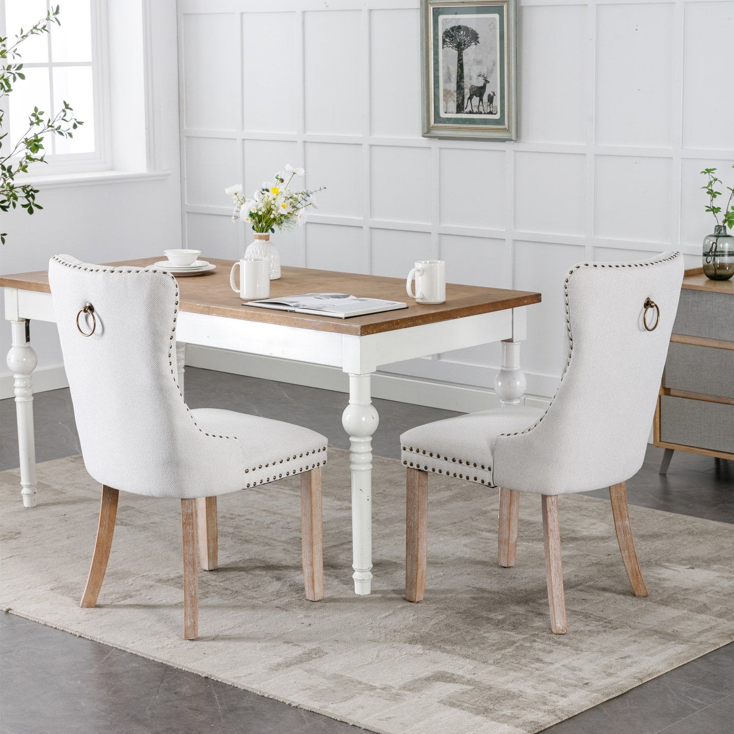 Premium Tufted Solid Wood Dining Chair Set - Gray