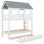House Bunk Bed with Trundle,Roof and Windows White - Korvel