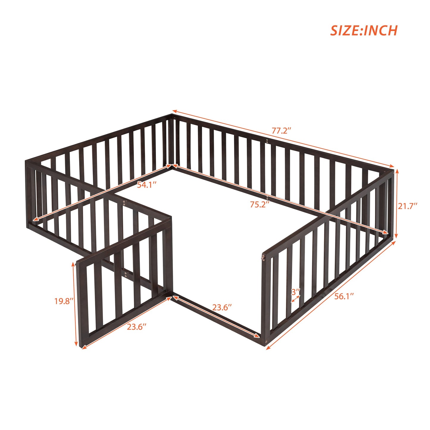 Full Size Wood Daybed Frame with Fence Walnut(OLD SKU:WF289662AAL) - Korvel