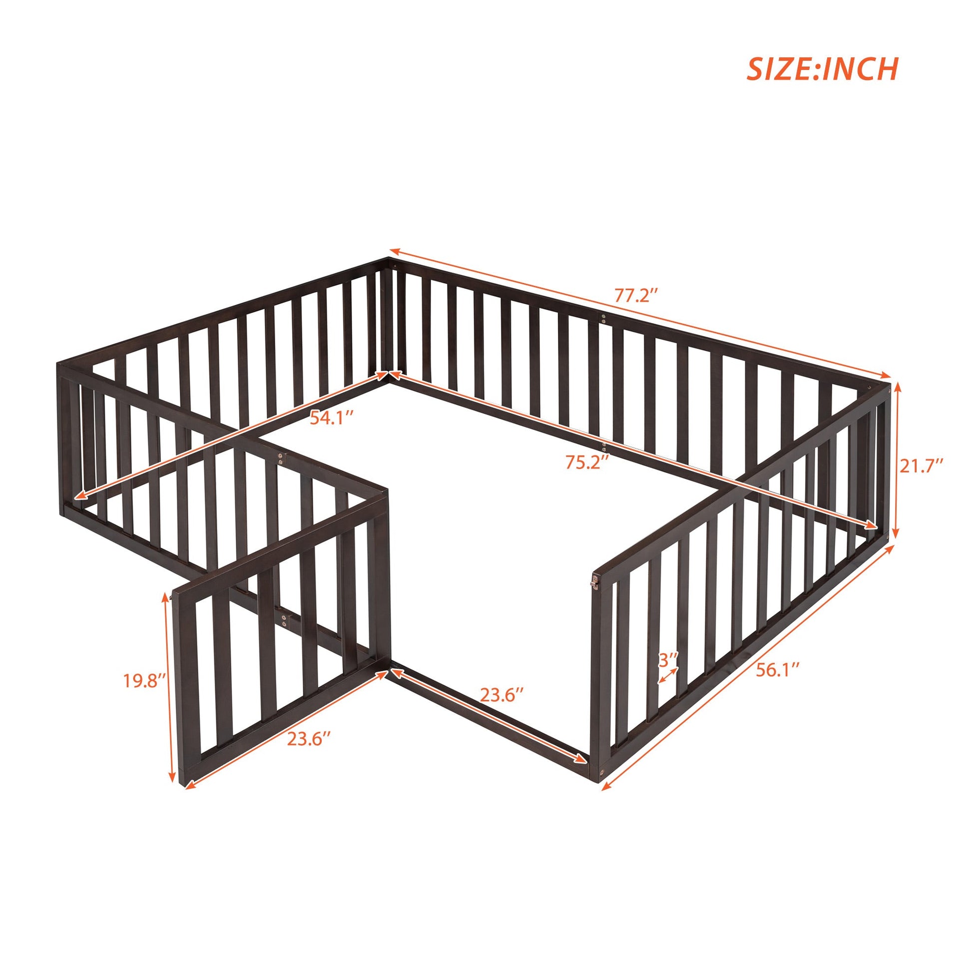 Full Size Wood Daybed Frame with Fence Walnut(OLD SKU:WF289662AAL) - Korvel