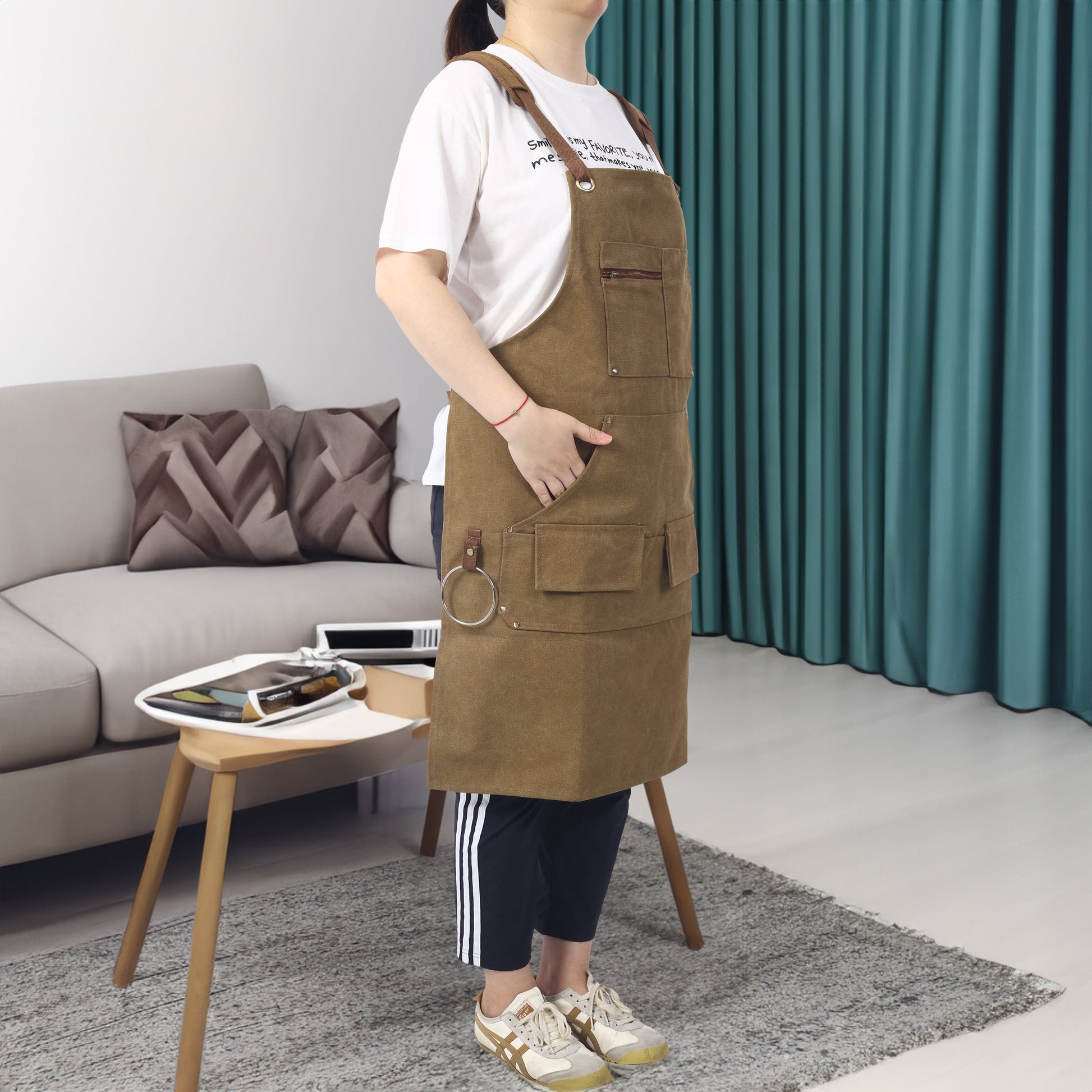 Long heavy-duty canvas tool apron, carpenter apron, carpenter 16 ounces, fully adjustable, no need for waxing - Korvel