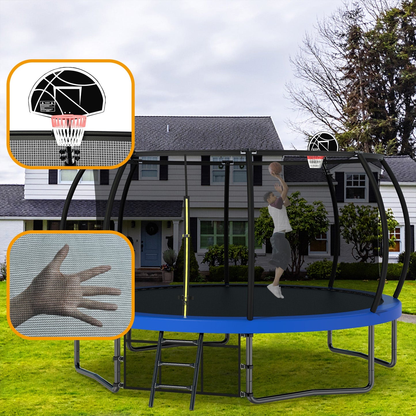 Trampolín para niños de 12 pies con red de seguridad y escalera