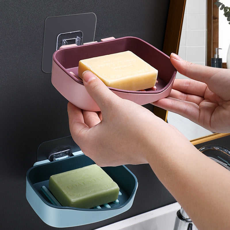 Contrast Color Drain Soap Box Double-Layer Storage Soap Box Bathroom Rack Strong Non-Marking Paste Soap Box - Korvel