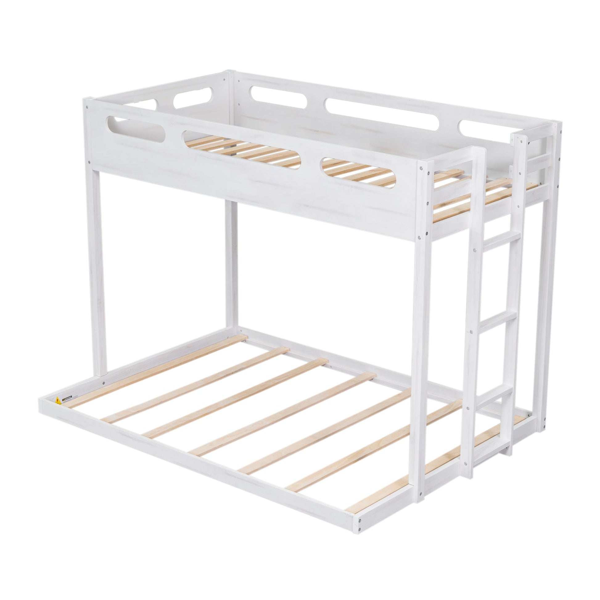 Twin over Full Bunk Bed with Built-in Ladder,White - Korvel
