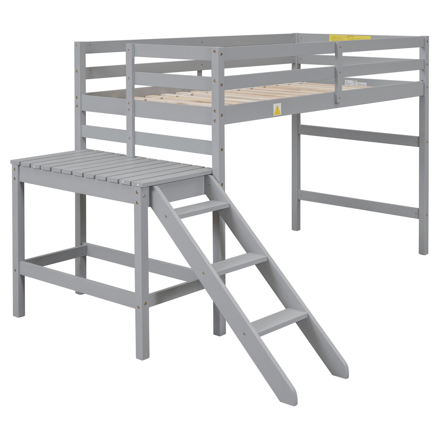 Premium Twin Loft Bed with Platform and Ladder in Grey