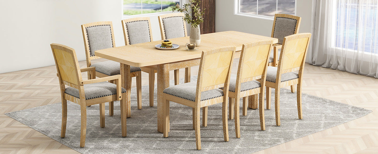 TOPMAX expandable 84 inch dining table set with 24 inch detachable leaves, 6 armless chairs and 2 armchairs  9 pieces natural - Korvel