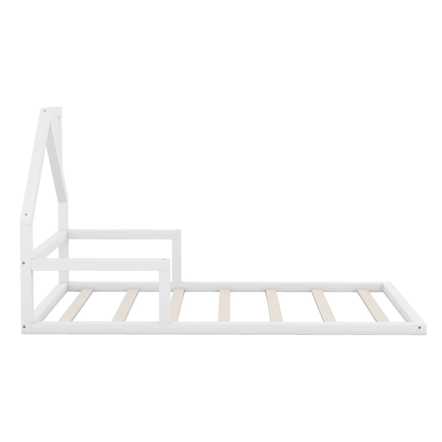 Cama de Madera de Tamaño Twin con Cabecera en Forma de Casa - Blanca