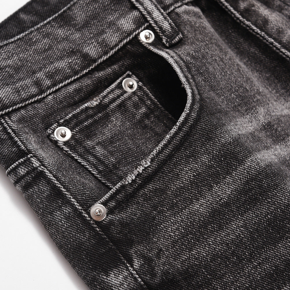 Washed Distressed Wide-Leg Jeans Men's European and American Punk INS Personalized Loose Hole Frayed Flare Pants - Korvel