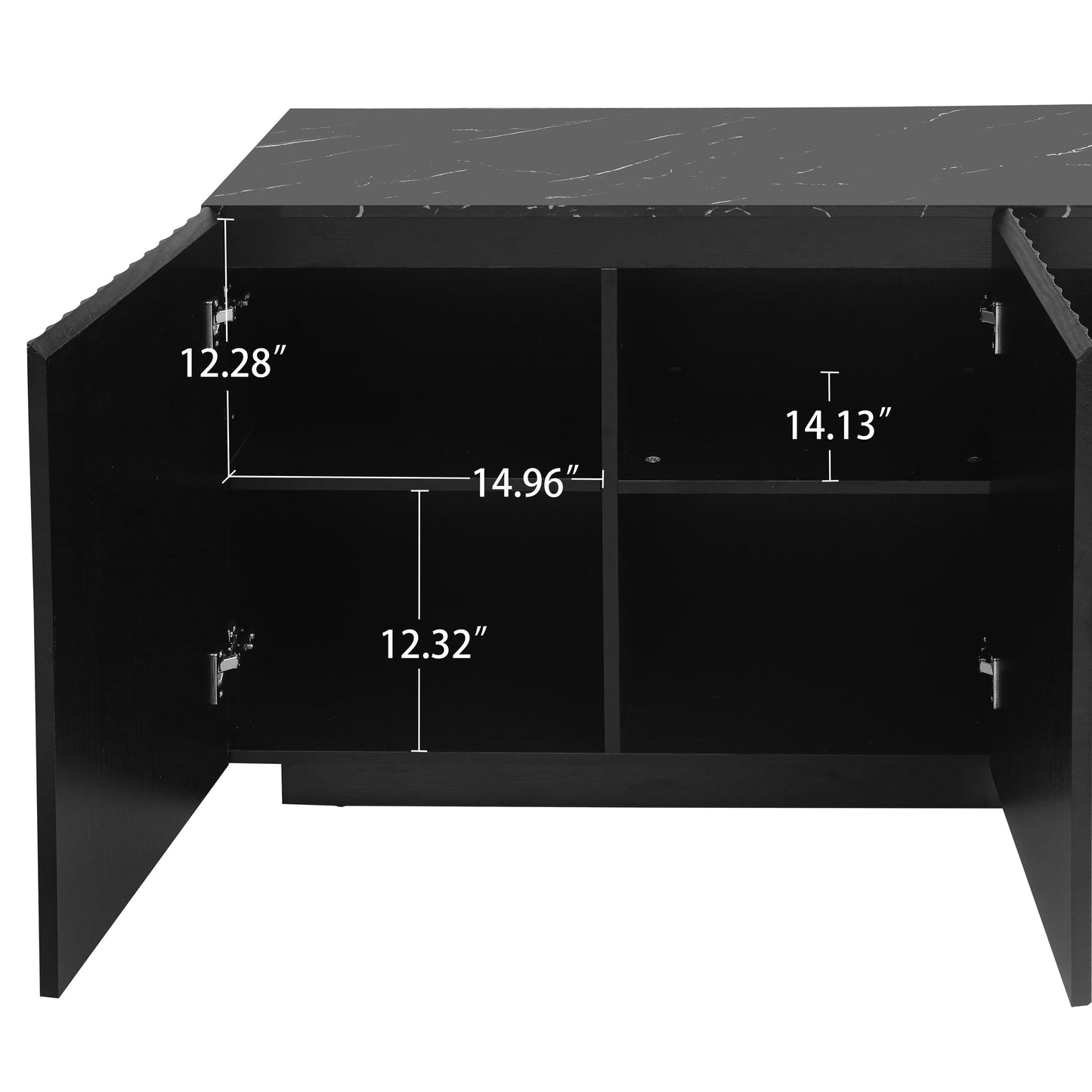 LED Carved Line 3 Door Storage Cabinet,Sideboard Buffet Cabinet With Adjustable Shelf,Large Storage Accent Cabinet - Korvel