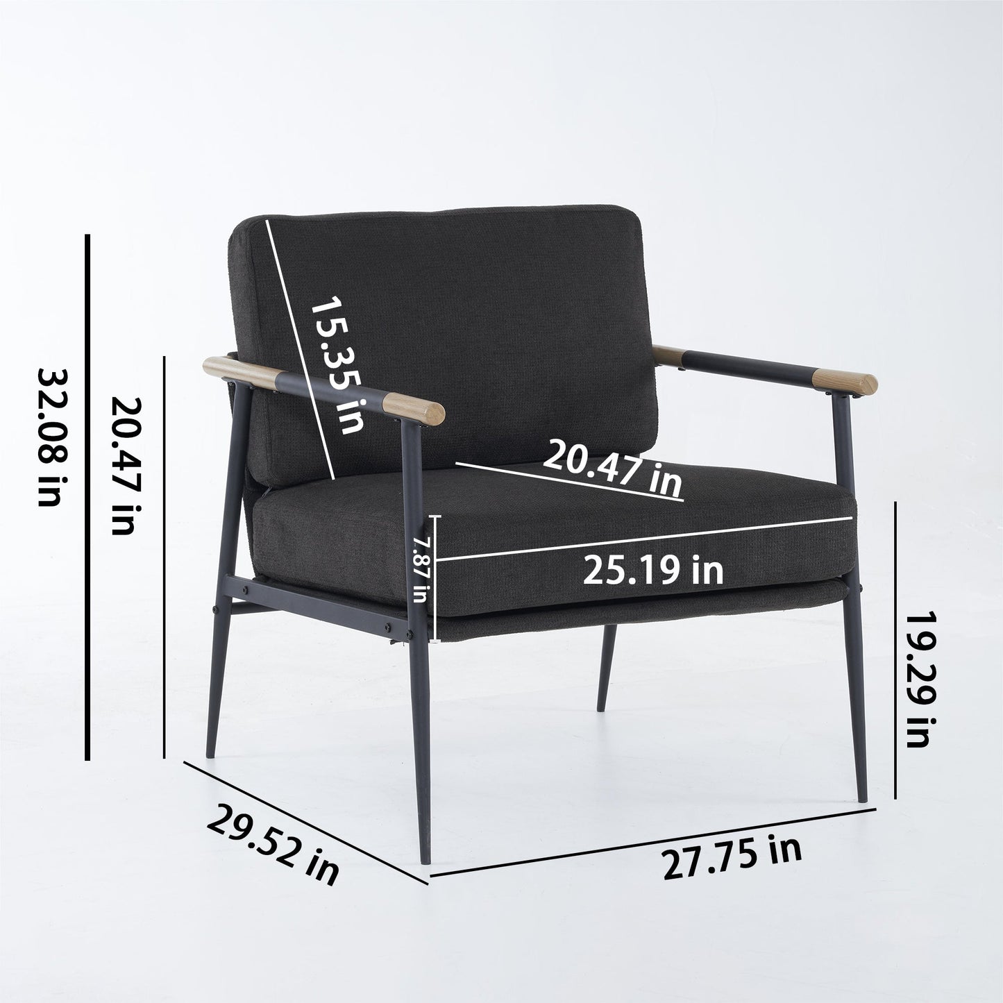 Leisure Lounge Chair Arm Chair with Metal Frame, Upholstered Side Chair Comfy Sitting Chair for Living Room, Black Chenille - Korvel