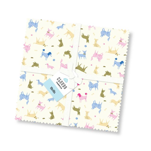 Carrés de tissu Chiens Joueurs 10x10 - 42 pièces