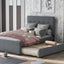 Linen Upholstered Platform Bed with Headboard and Trundle - Full