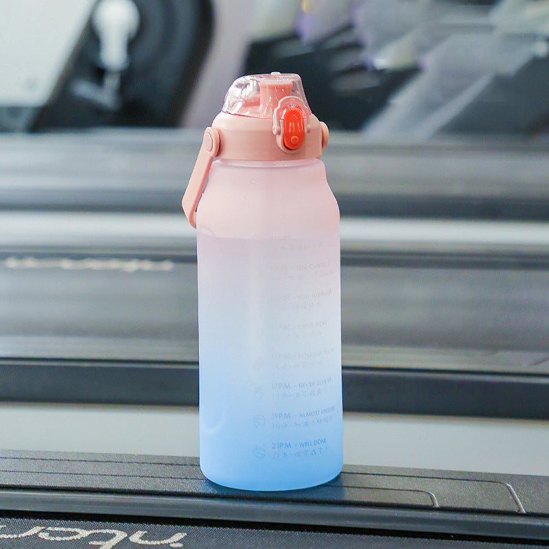 New Frosted Gradient Color Water Bottle Large Capacity Straw Travel Pot Color Sports Water Bottle Outdoor Fitness Cup - Korvel