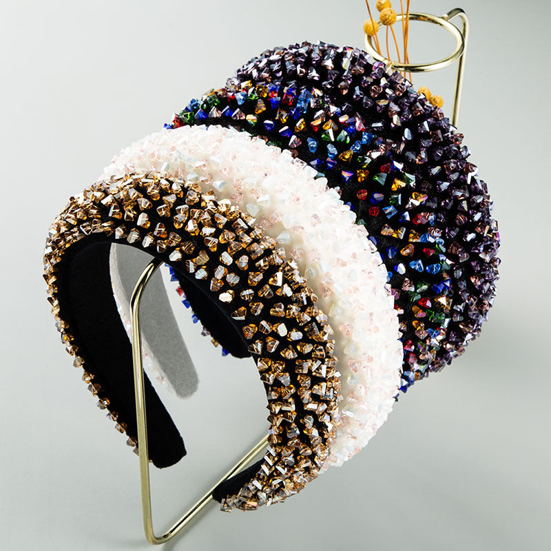 New Baroque Headband Feminine Color Hand-Stitched Glass Bead Headband Thin Sponge Headband - Korvel