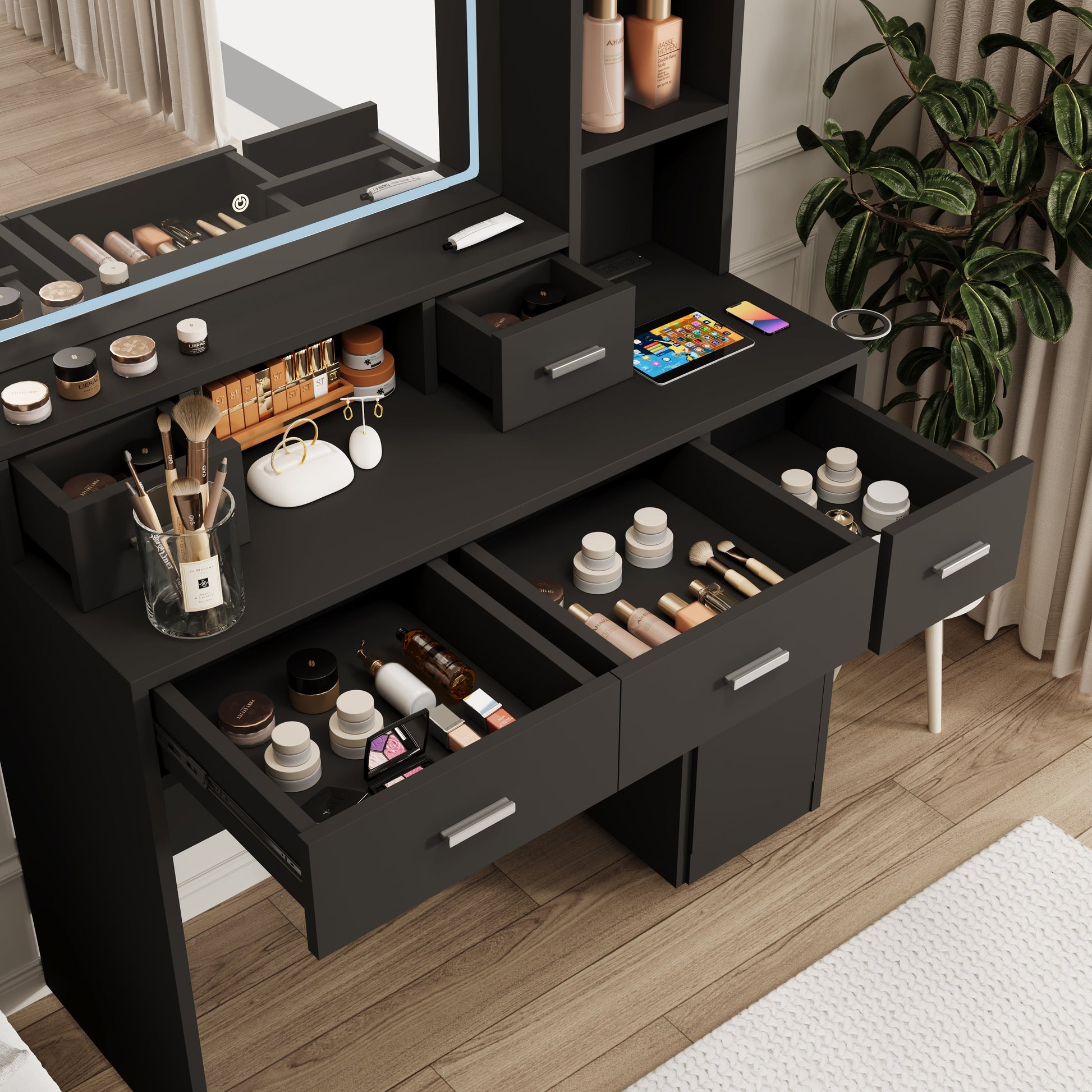 Smart mirror dressing table with drawers and storage cabinets - Korvel