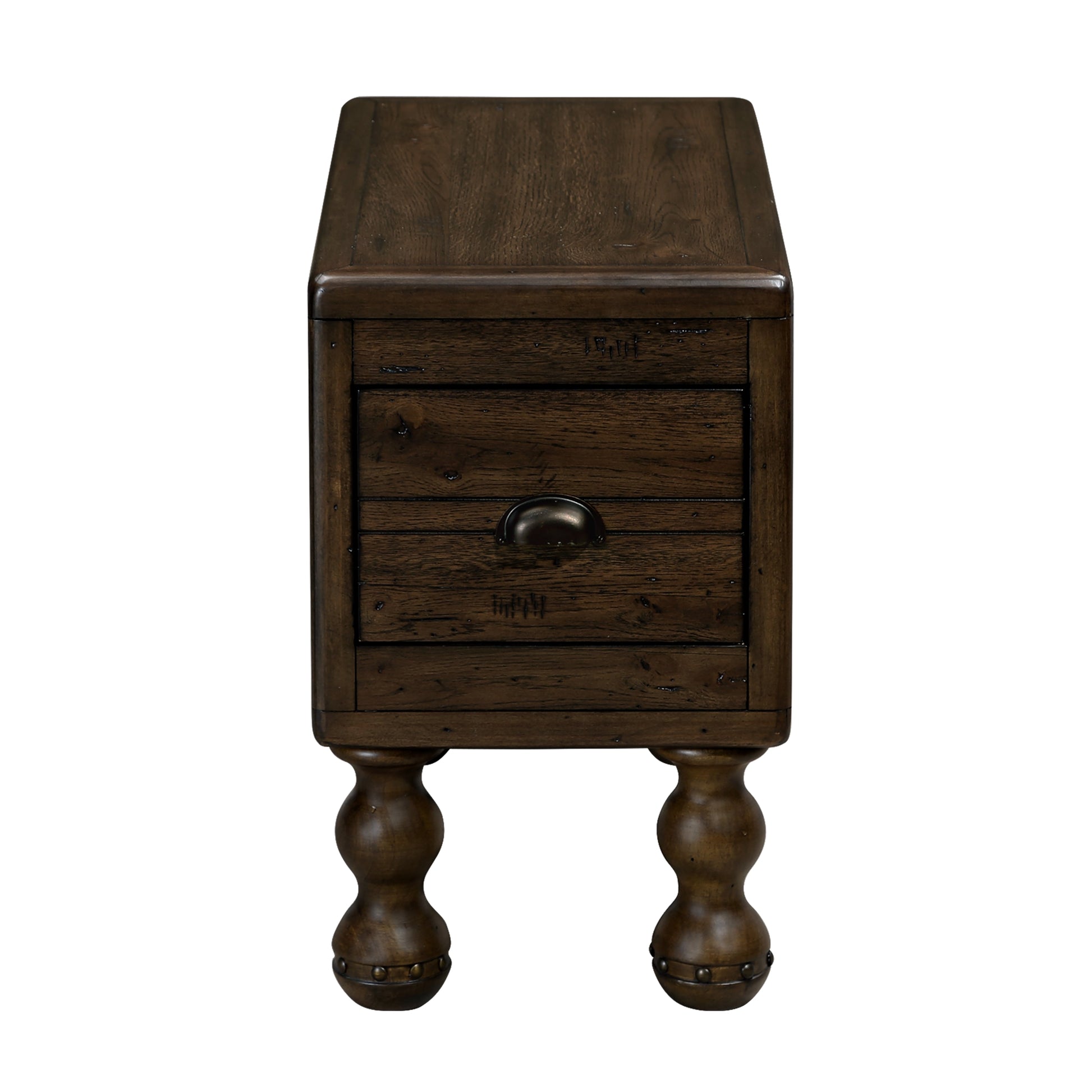 Solid wood end table, rectangular 23.6 inch narrow edge table with drawers, vintage bedside table, Espresso - Korvel