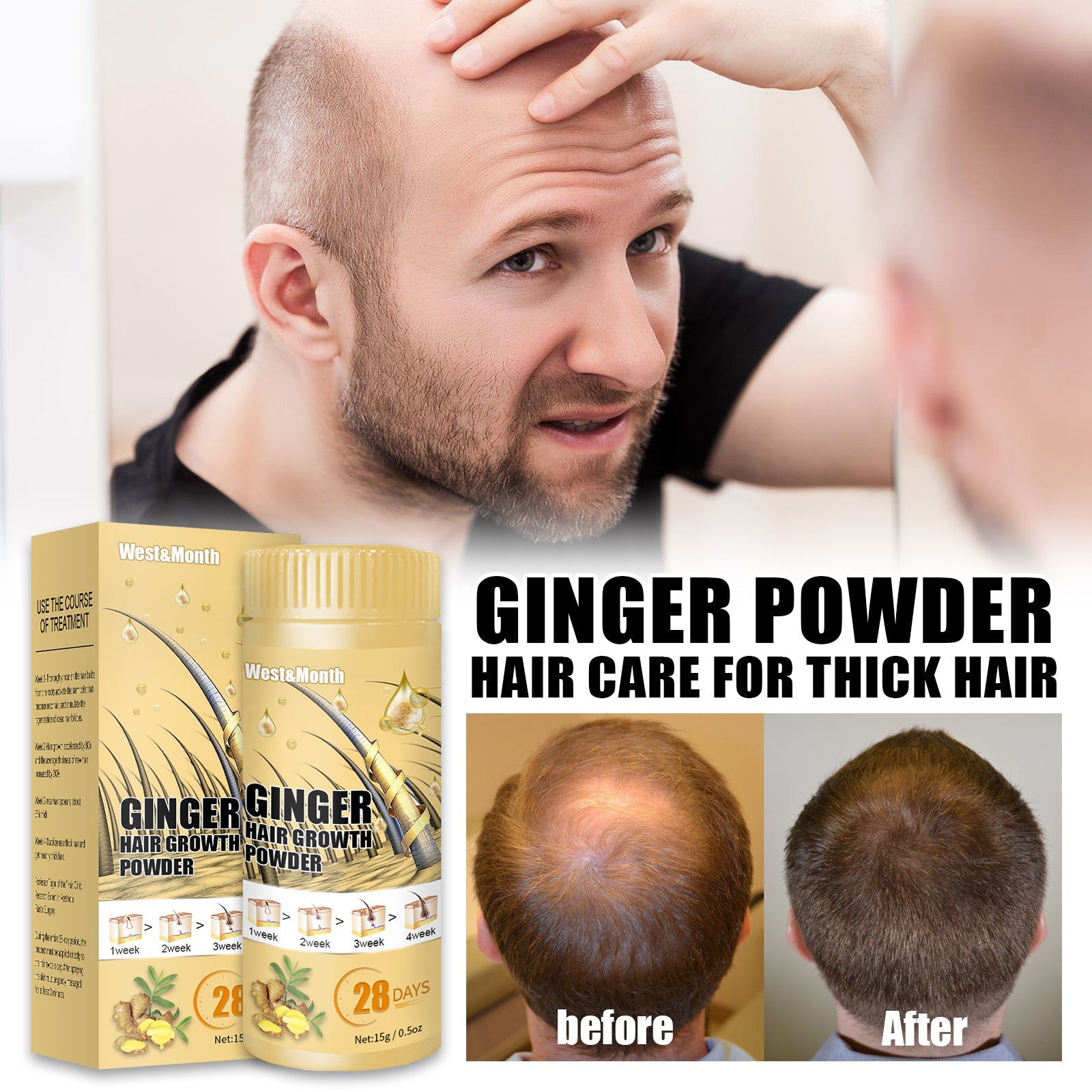 Ginger Powder, Hair Root Treatment Moisturizes and thickens hair, Strengthens and prevents hair loss - Korvel
