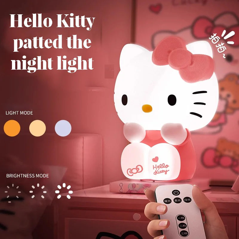 Kawaii Sanrio Hello Kitty Pat Night Light Girls Bedroom Bedlight Anime Hellokitty Night Lamp Desktop Decor Ornaments Girls Gift - Korvel