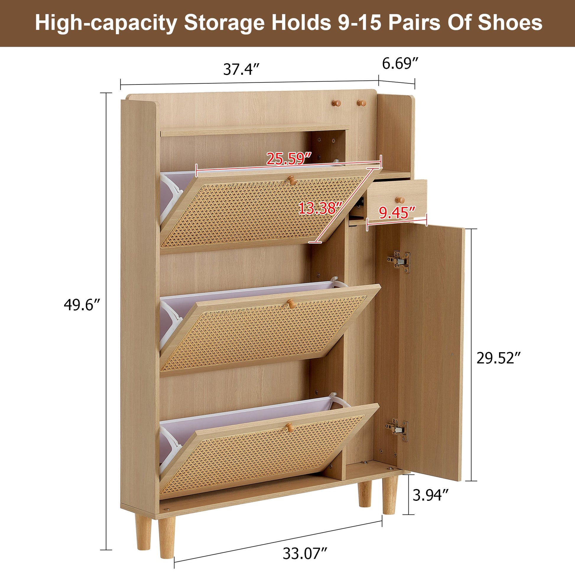 Modern minimalist storage cabinet MDF bed top cabinet Japanese rattan shoe cabinet, small home furniture - Korvel