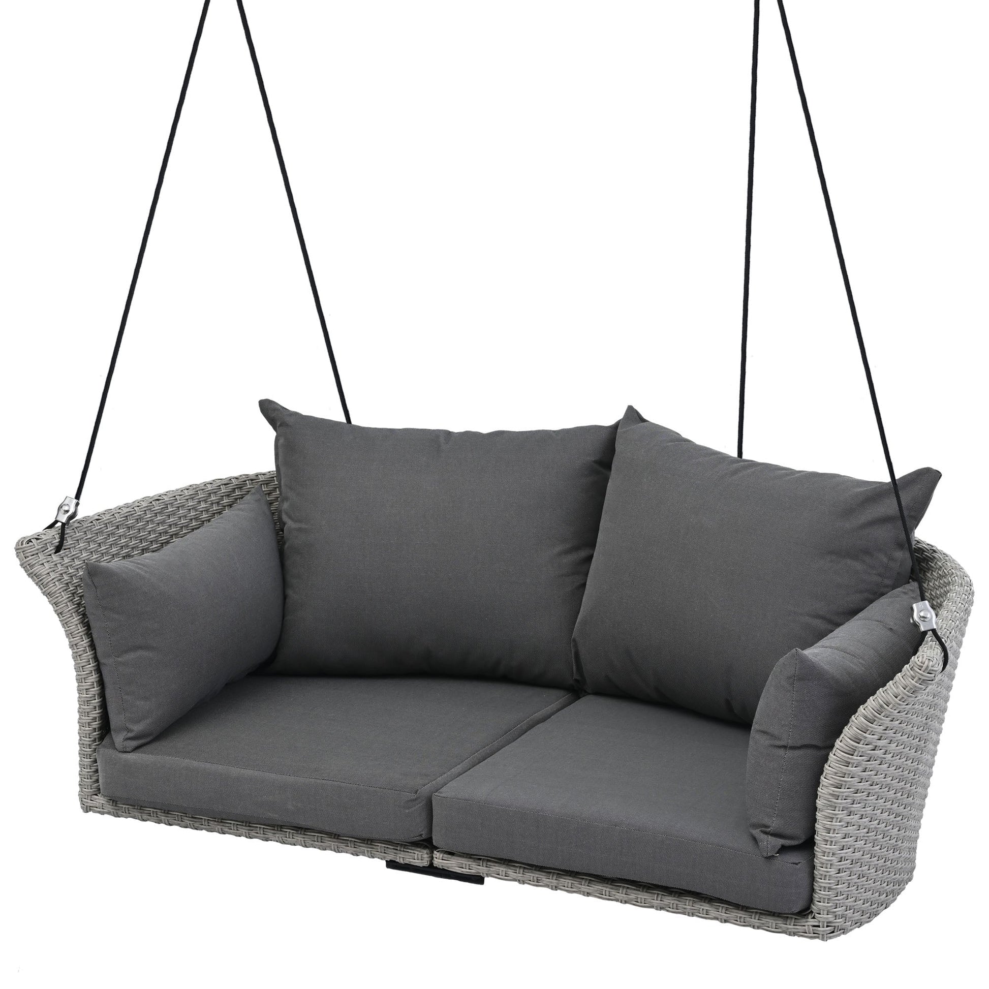 GO 51.9" 2-Person Hanging Seat, Rattan Woven Swing Chair, Porch Swing With Ropes, Gray Wicker And Cushion - Korvel