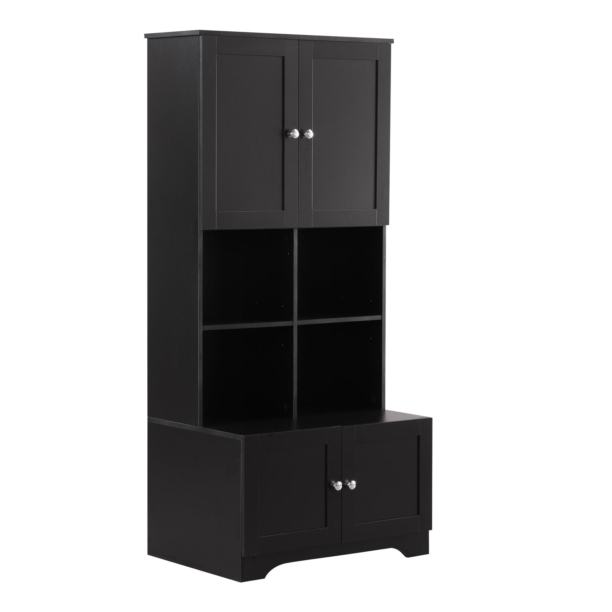 Bathroom storage cabinet, 4-door independent cabinet, adjustable shelf, open multi-layer shelf, black - Korvel