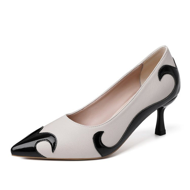 Red and green dragonfly pointed slender heel banquet women's shoes color blocked single shoes for women - Korvel