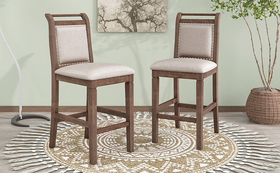 TOPMAX 3-Piece Wood Counter Height Drop Leaf Dining Table Set with 2 Upholstered Dining Chairs for Small Place, Brown - Korvel