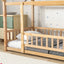 Lit en bois taille twin avec cadre de toit de maison et barrières de sécurité