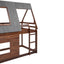 Wood Twin Size House Bunk Bed with Roof, Ladder and 2 Windows, Oak & Smoky Grey - Korvel