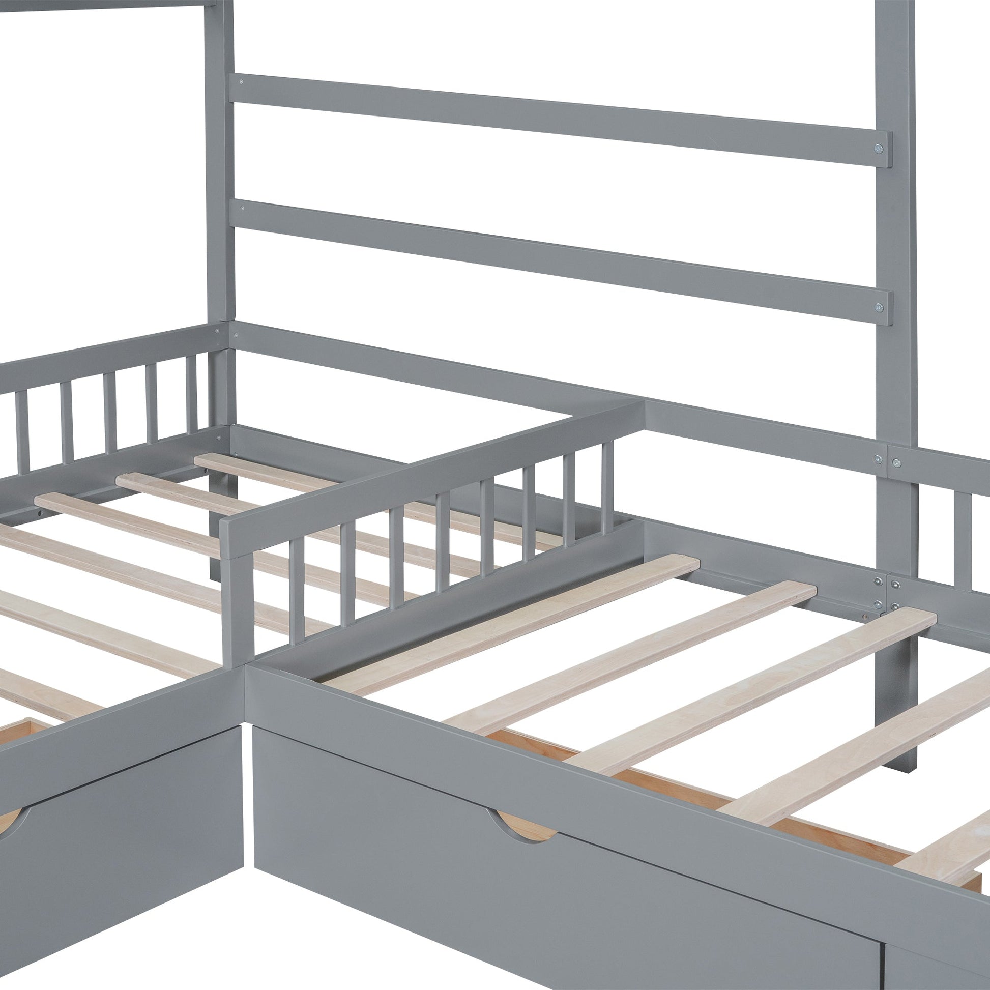 Twin Size House Platform Bed with Three Storage Drawers Gray - Korvel