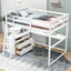 Cama loft de tamaño completo con escritorio y estantes, dos cajones incorporados