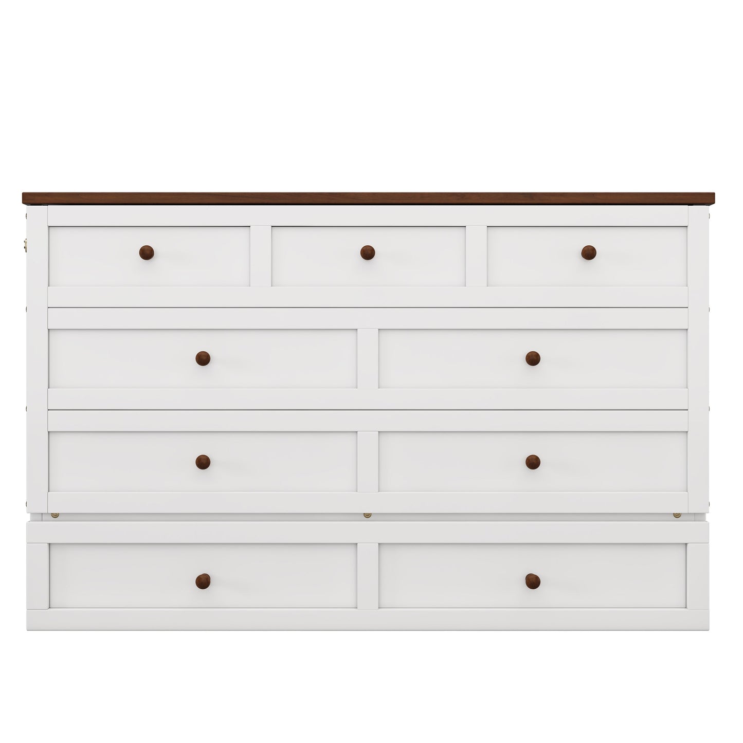Solid Pine Murphy Bed Chest with Charging Station and Large Storage Drawer for Home Office or Small Room , Queen, White+Walnut - Korvel