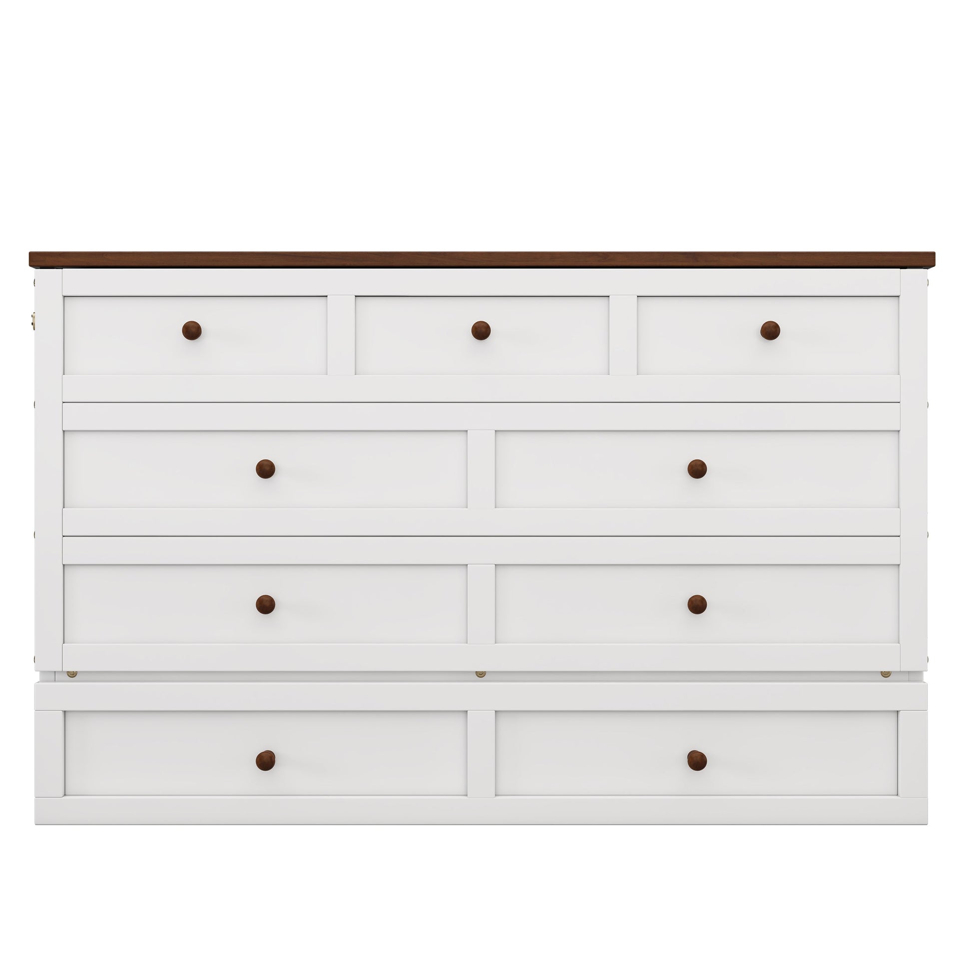 Solid Pine Murphy Bed Chest with Charging Station and Large Storage Drawer for Home Office or Small Room , Queen, White+Walnut - Korvel
