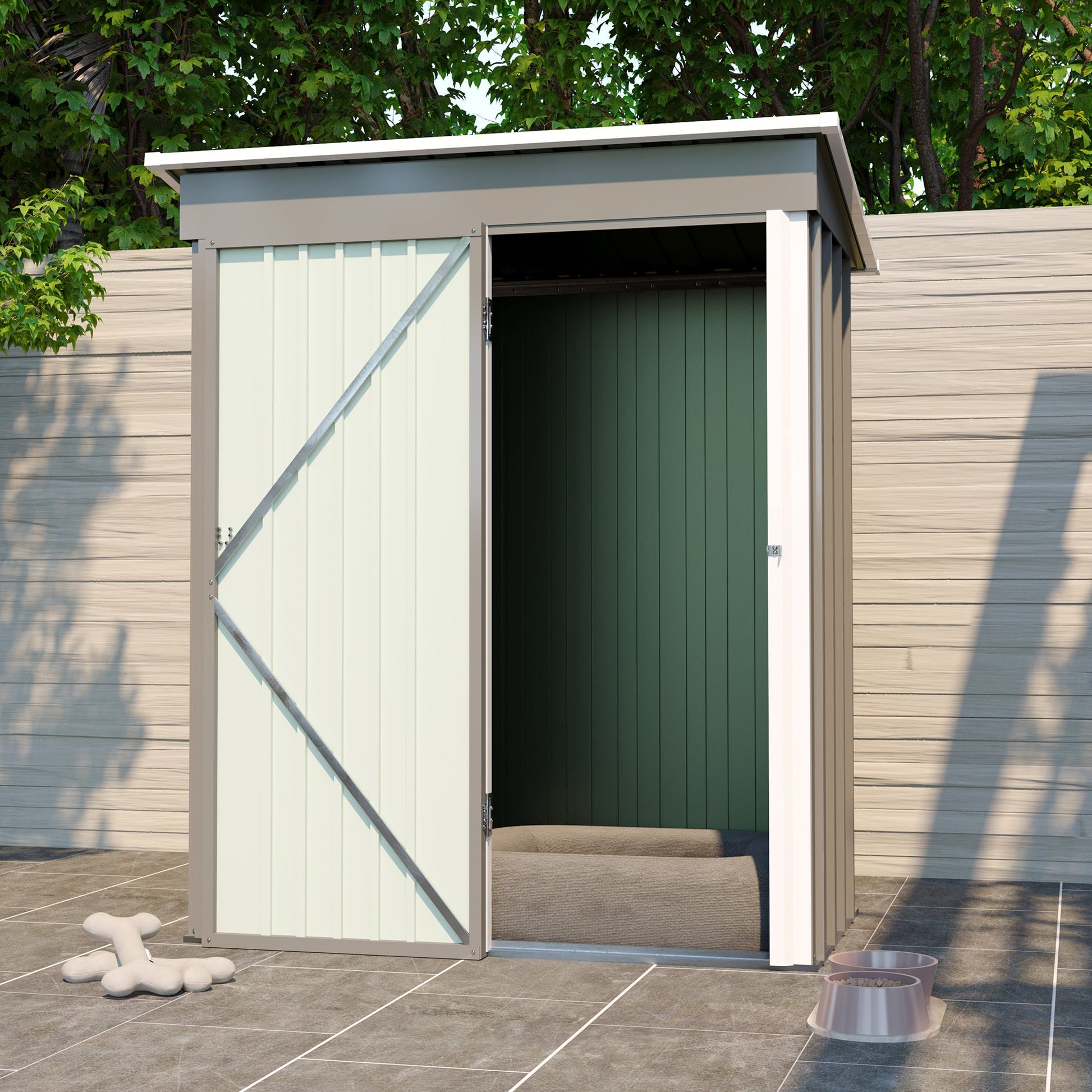 5 * 3FT outdoor storage shed, tool shed with sloping roof and lockable door, backyard garden metal shed, courtyard lawn, gray - Korvel