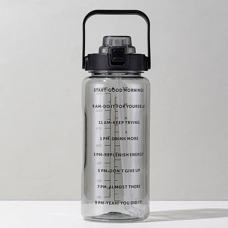 Sports water cup portable large capacity 2000ml plastic cup with straw scale men and women kettle water cup - Korvel