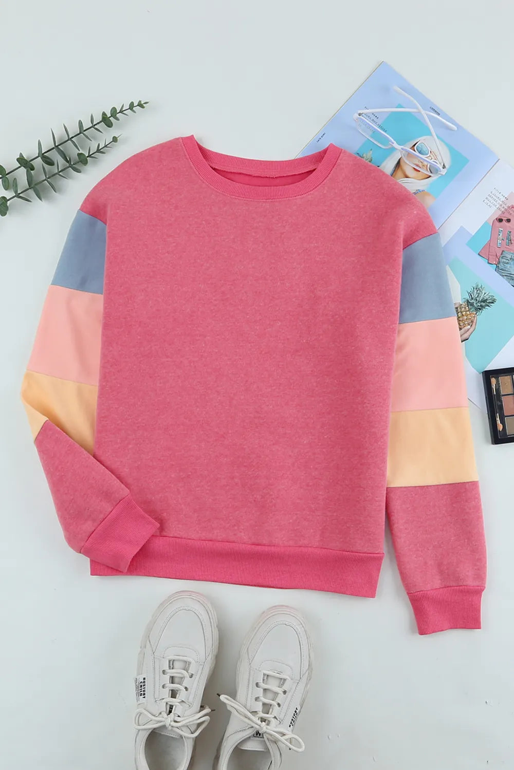 Color Block Round Neck Long Sleeve Sweatshirt - Korvel