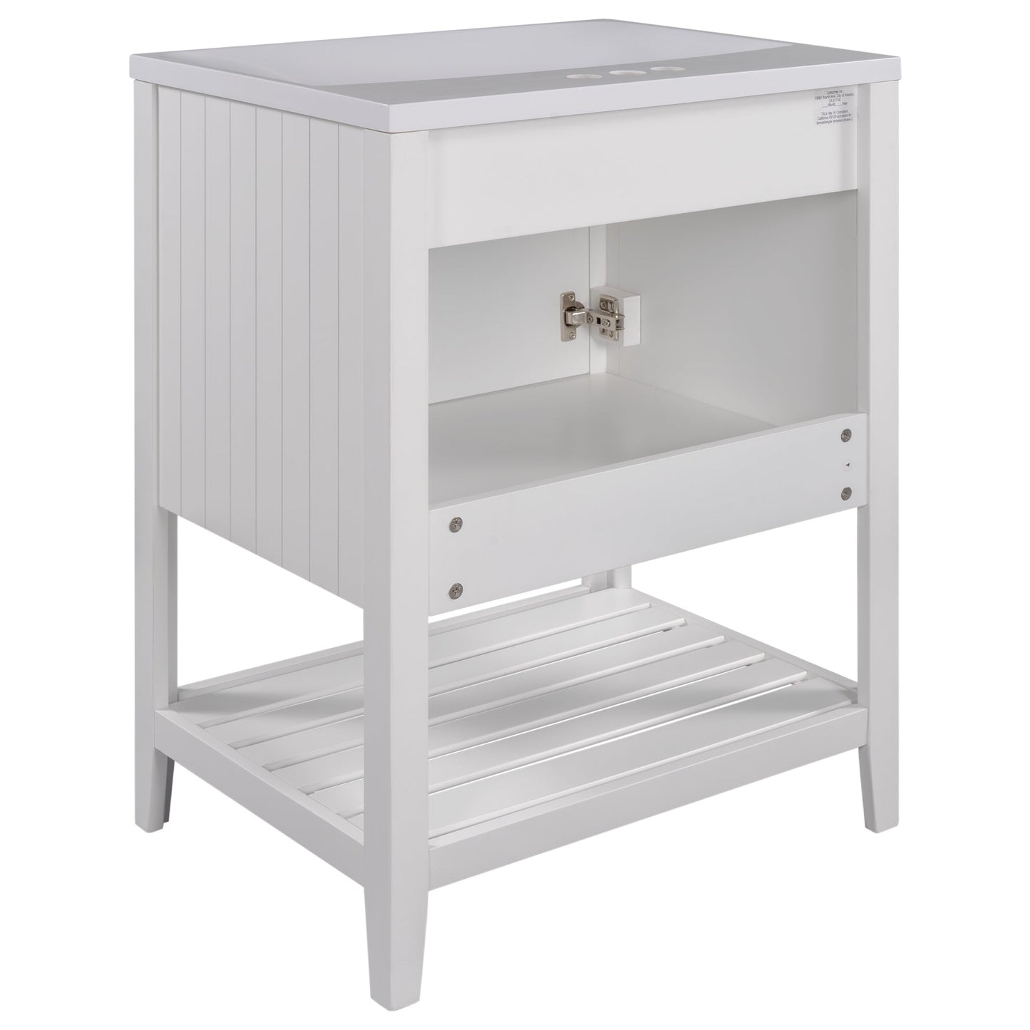 24" White Modern Sleek Bathroom Vanity Elegant Ceramic Sink with Solid Wood Frame Open Style Shelf - Korvel