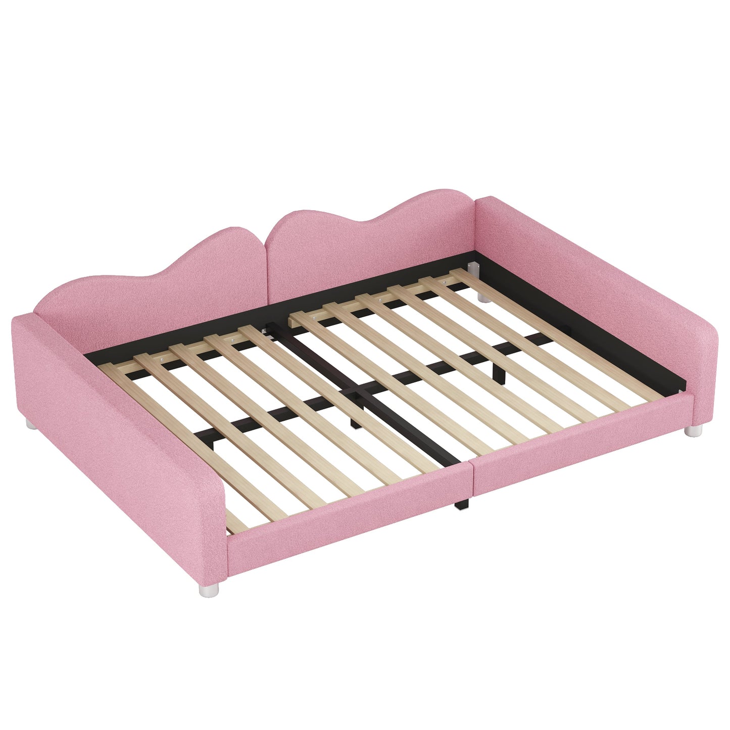Lit de jour rembourré de taille normale en rose avec dossier en forme de nuage