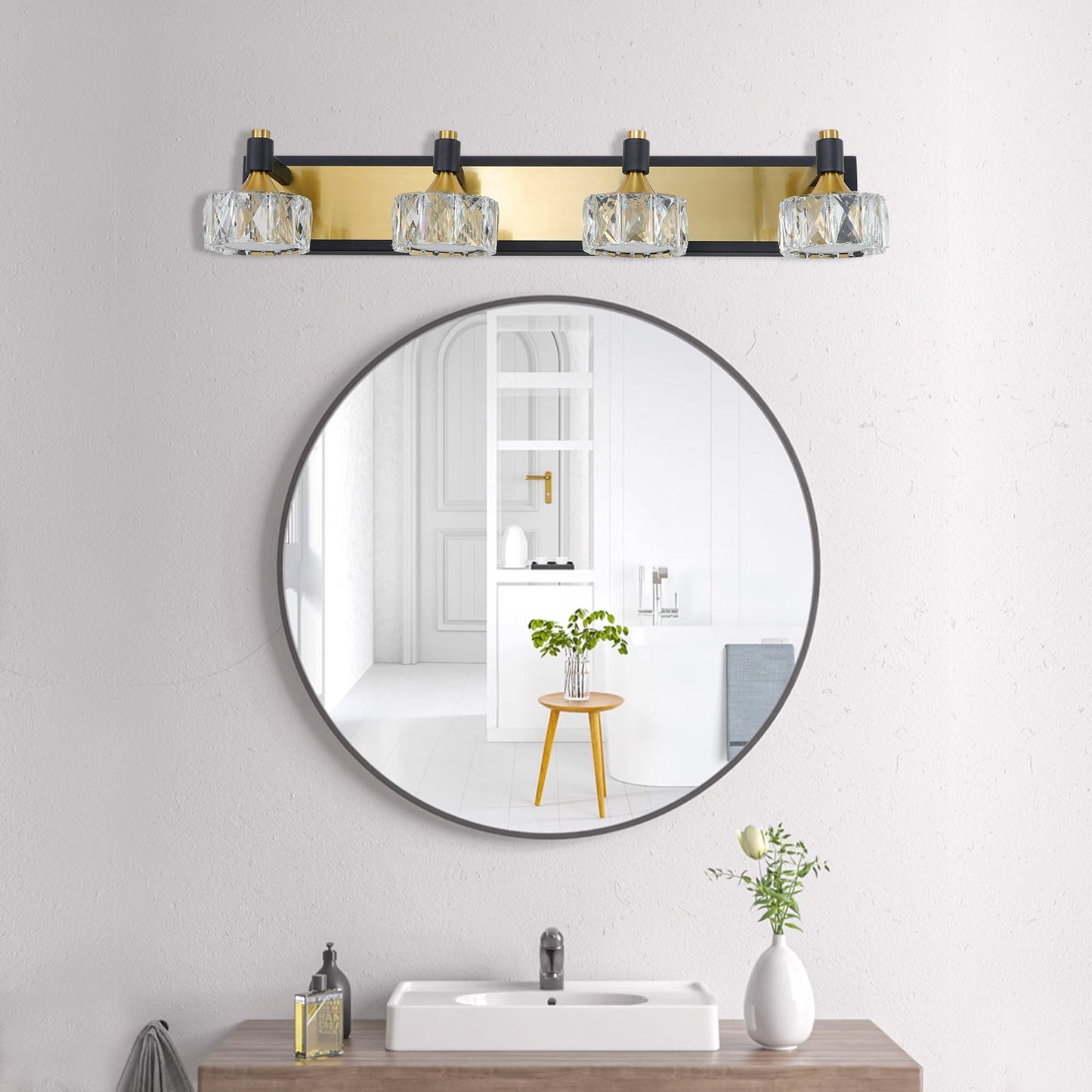 LED 4-Light Modern Crystal Bathroom Vanity Light Over Mirror Bath Wall Lighting  Fixtures - Korvel