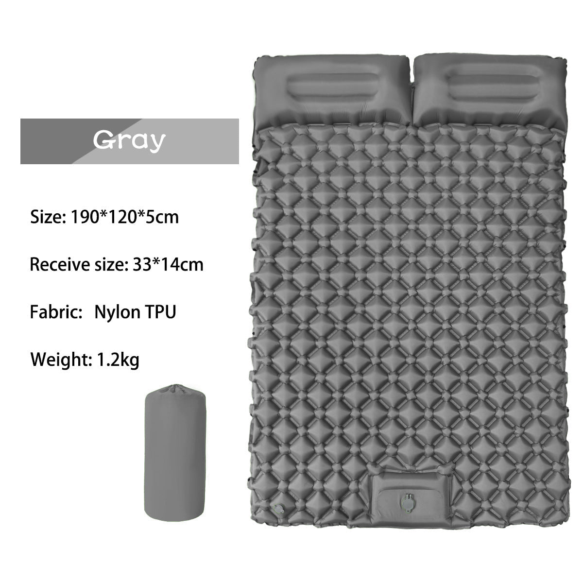 Outdoor double inflatable sleeping pad – with built-in pillow & pump, for camping, backpacking, hiking. - Korvel