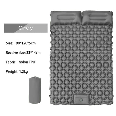 Outdoor double inflatable sleeping pad – with built-in pillow & pump, for camping, backpacking, hiking. - Korvel