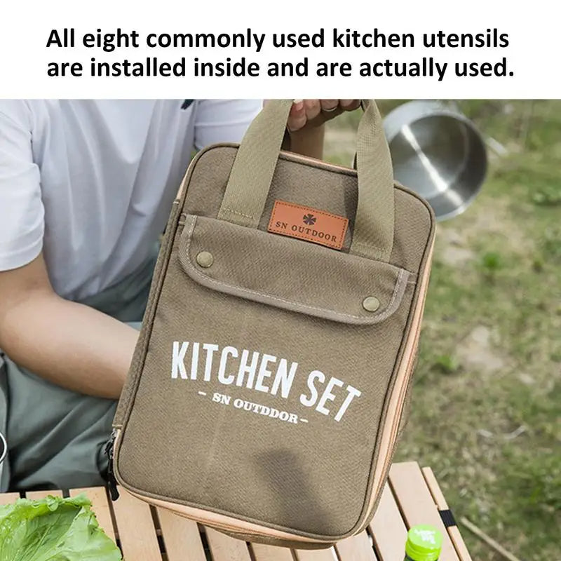 Camping Kitchen Set 8pcs Camping Outdoor Cookware Kit Stainless Steel Camping Tool Travel Set And Utensil Organizer Storage bag - Korvel