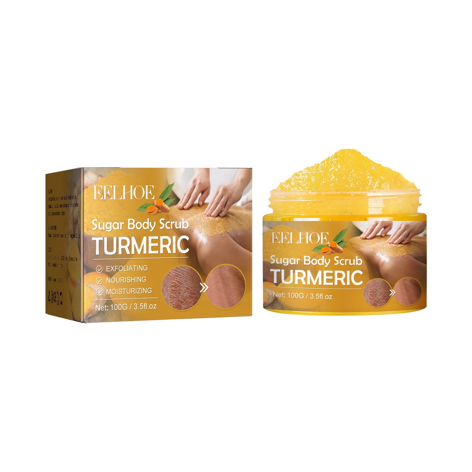 Turmeric Sugar Body Scrub, Fade Acne Mark Moisturizing Refreshing Smooth Tender Skin Cleansing Body Exfoliating Scrub - Korvel