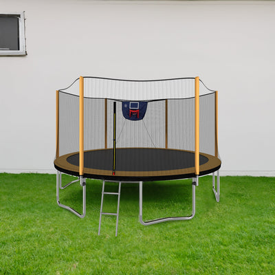 Trampoline avancé de 14 pieds avec panier de basket et échelle - Orange