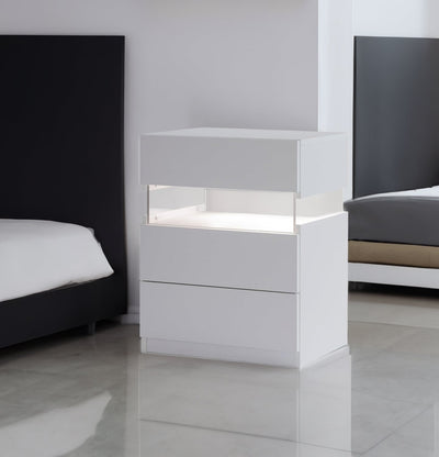 LED bedside table, bedroom, three drawers, dressing table, acrylic board, bedside furniture (white) - Korvel