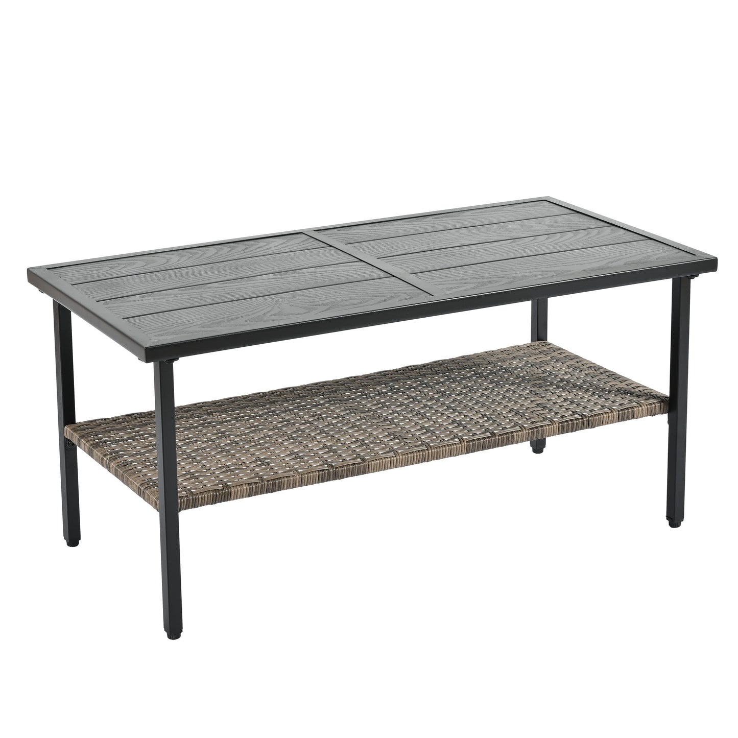 Conjunto de Muebles de Wicker para Exterior Premium con Mesa de Metal Negra