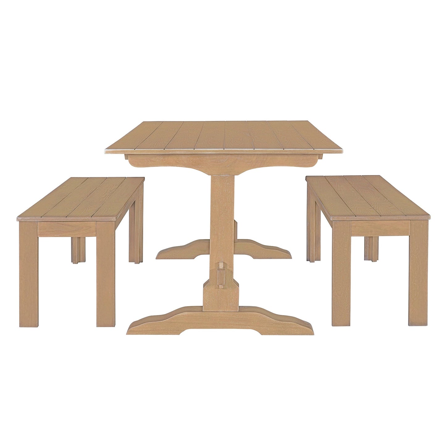 TREXM 3-piece retro dining table, rectangular stand table, and 2 4-person wooden stools (made of natural wood) - Korvel