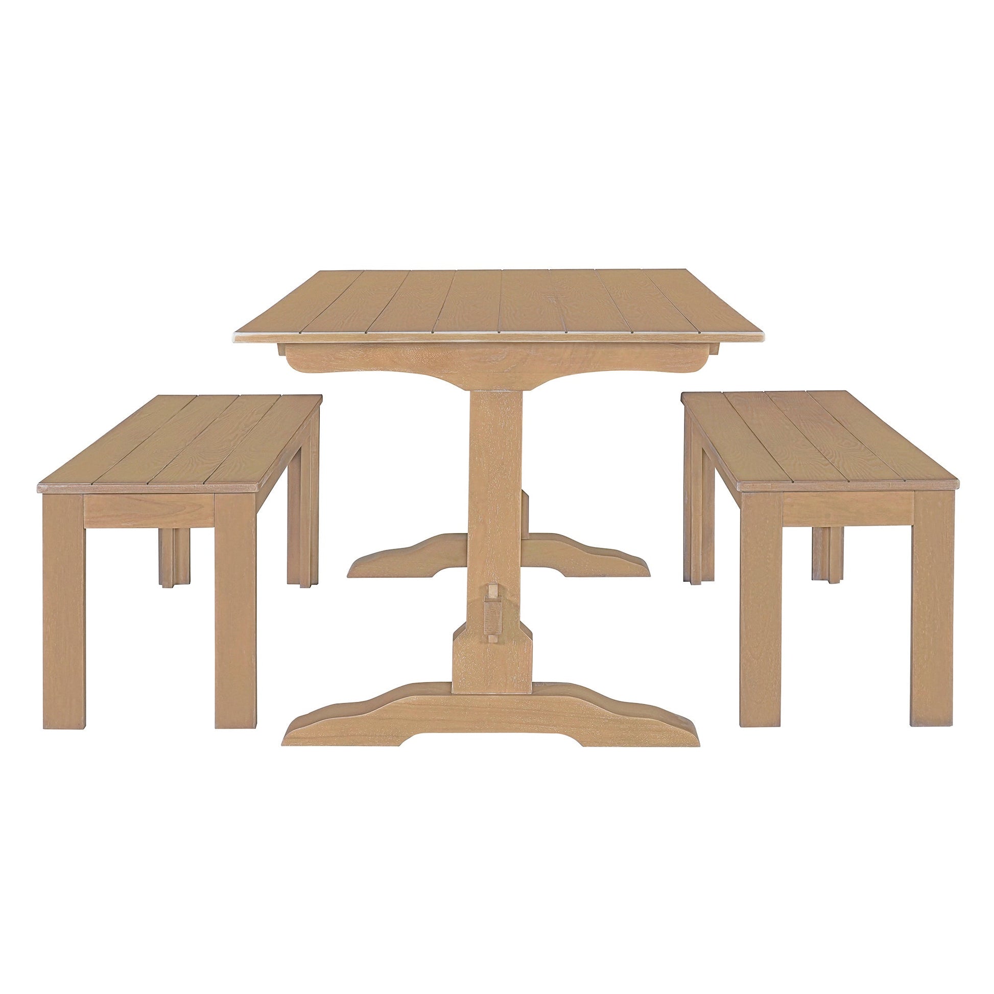 TREXM 3-piece retro dining table, rectangular stand table, and 2 4-person wooden stools (made of natural wood) - Korvel