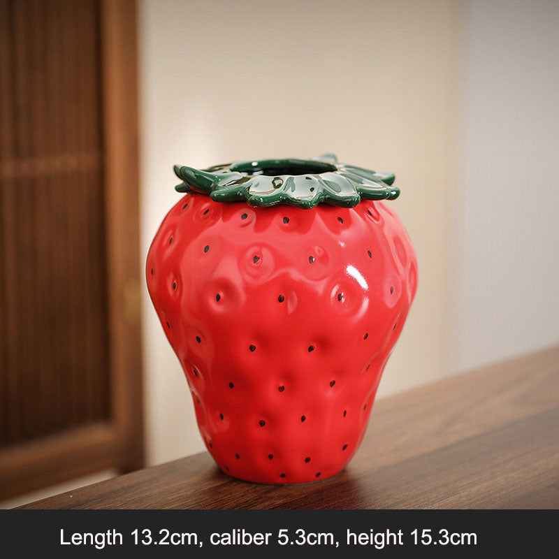 Strawberry ceramic vase, flower arrangement, living room home decoration ornament, hydroponic flower pot, high-end and high aest - Korvel