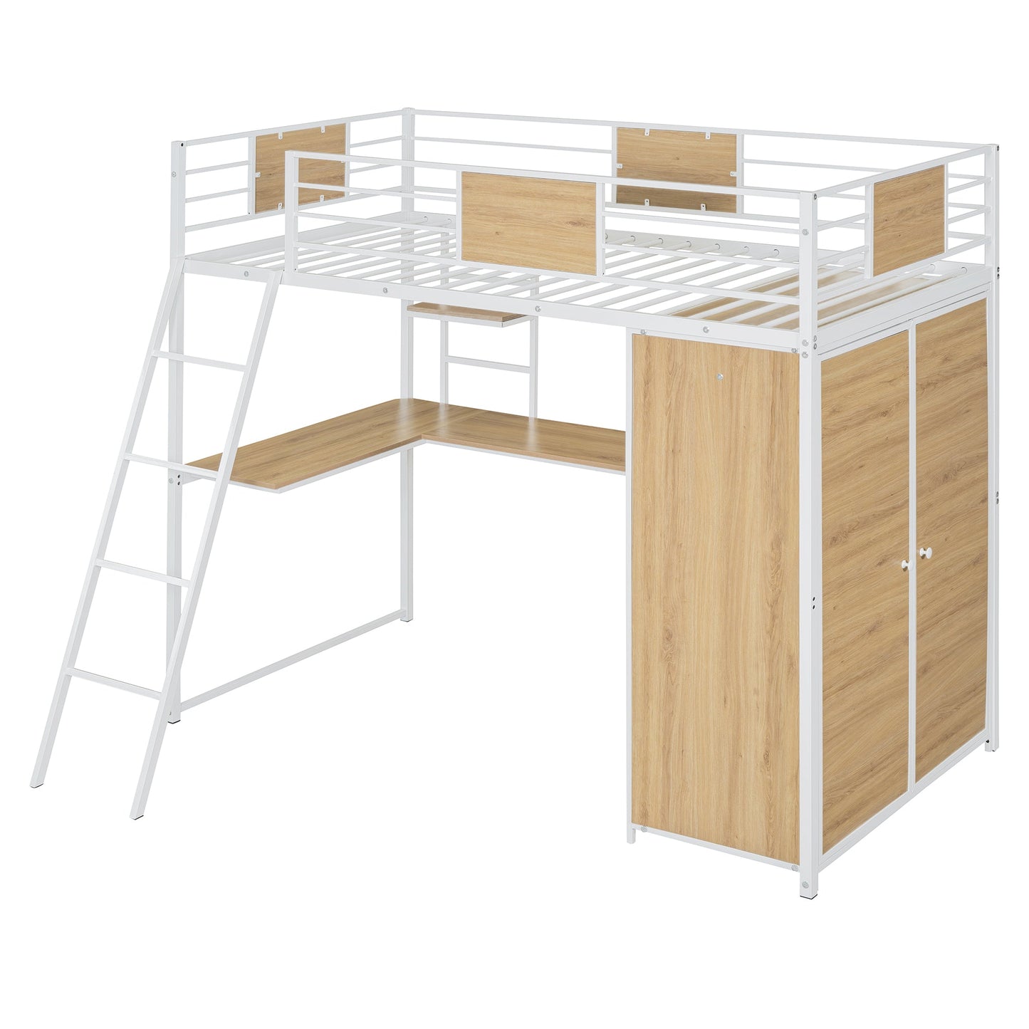 Lit mezzanine taille twin avec bureau en L et armoire - Blanc